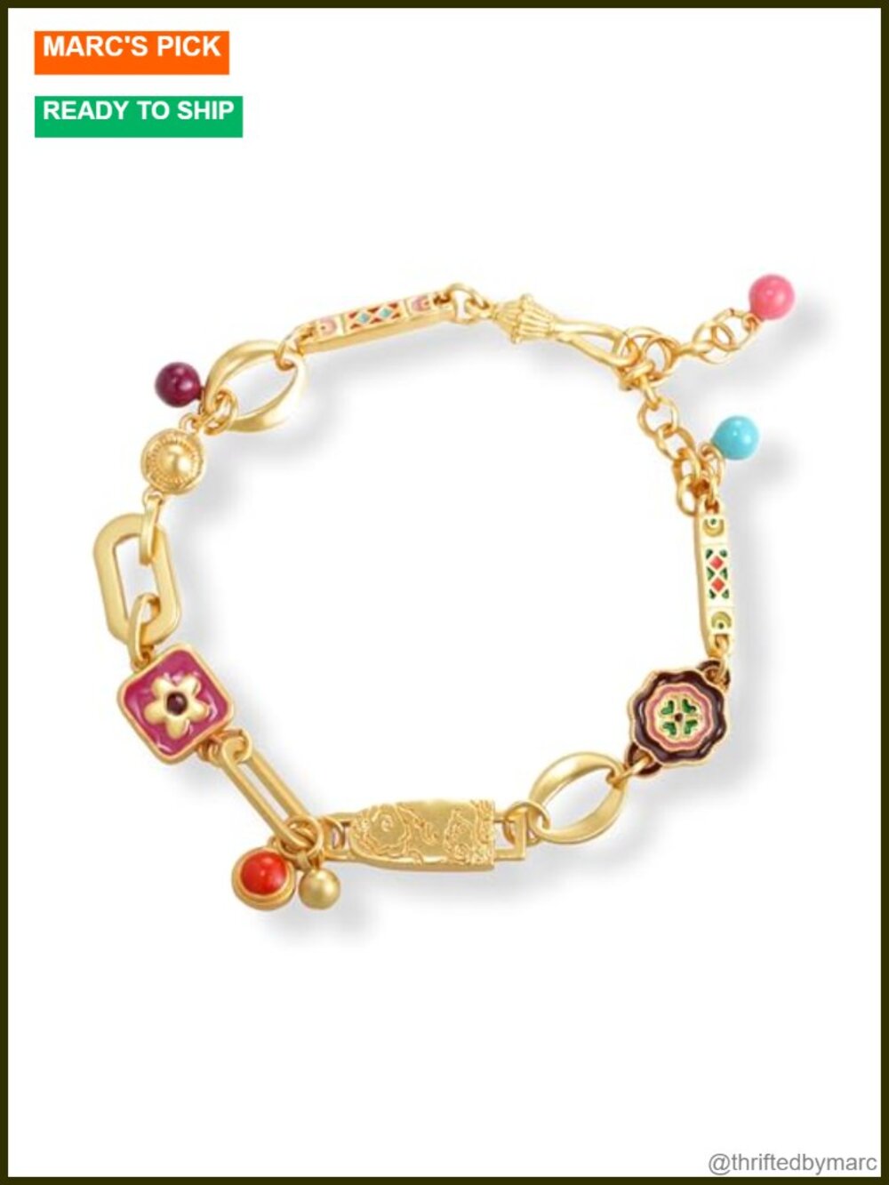 Gold Plated Adjustable Boho Charm Link Bracelet for Women Layering